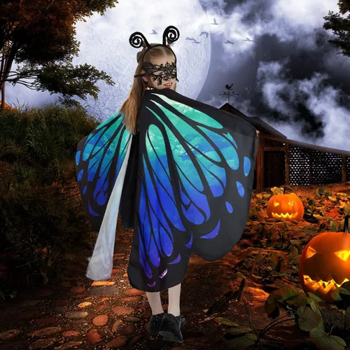 Vista 6 de QUCH Butterfly Costume for Women Butterfly Wings for Women Fairy Wings Cape with Mask and Antenna Headband Halloween Costumes