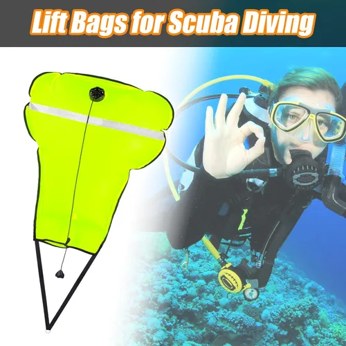 Vista 2 de Scuba Lift Bag, 70lb Diving Lifting Bag with Over Pressure Valve High Visibility Salvage Bag with Open Bottom, Reflective Strip, Nylon Webbing and
