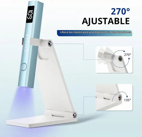 Vista 6 de AIRSEE Mini lámpara de uñas inalámbrica con pantalla y soporte para uñas de Verde menta con soporte