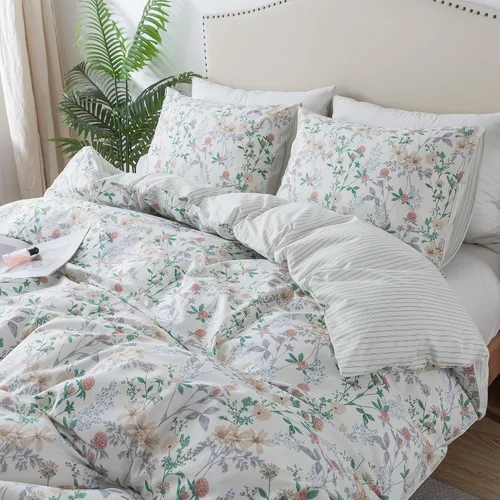 Vista 43 de HoneiLife Juegos de Fundas de Edredón Twin - Funda de Edredón Floral 100% Algodón, Juego de Ropa de Cama Transpirable de 2 Piezas con Cierre