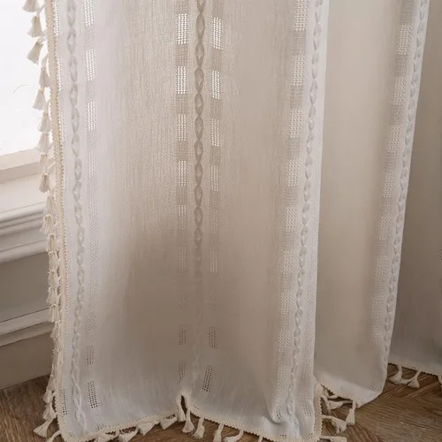 Vista 38 de Deeprove Cortina Boho de 96 pulgadas de largo para sala de estar, dormitorio, guardería, lino café semi-transparente transpirable de 96 pulgadas