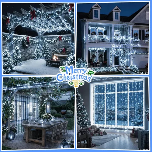 Vista 7 de Quntis Luces de árbol de Navidad en racimo, 1000 LED, impermeables, para exteriores, 33 pies, luces de racimo de petardo de Navidad parpadeantes, 8