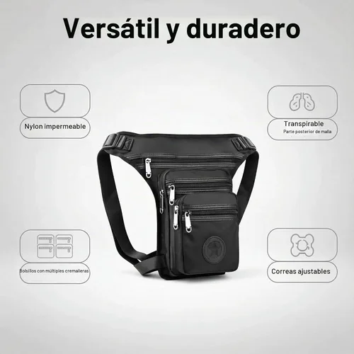 Vista 2 de Bolsa impermeable de pierna caída, bolsa de muslos con múltiples bolsillos Negro
