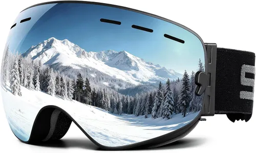 Vista 11 de SPOSUNE Ski Goggles Over Glasses for Men Women Youth, Large, Max-Vision Azul Vlt 14%