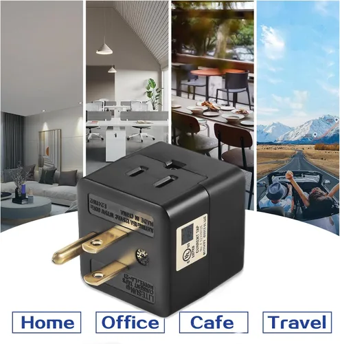 Vista 6 de Adaptador de pared de 3 tomas de corriente, extensor de enchufe de 3 clavijas con certificación UL, 125 V, 1875 W, enchufe de pared de 3 vías