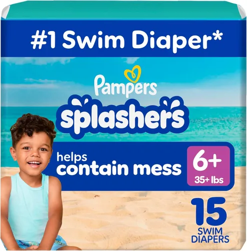 Vista 17 de Pampers Splashers - Pañales de natación, talla S, 20 unidades, pantalones de natación desechables para bebé sin huecos