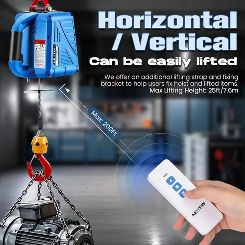 Vista 3 de NEWTRY Polipasto eléctrico de 1100 lb con control remoto inalámbrico de 110/120 voltios, polipasto eléctrico portátil de potencia 16 pies/min