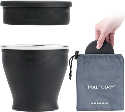 Vista 17 de TakeToday 2 vasos plegables de viaje de 8 onzas, taza de agua plegable de silicona, sin BPA con tapa y bolsa impermeable, juego de vasos para beber