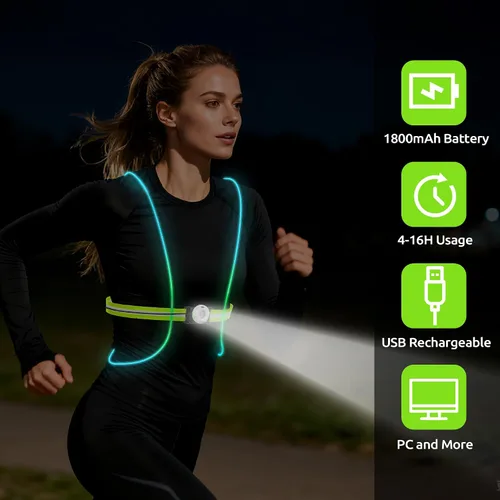 Vista 4 de LED Reflective Running Vest Lights for Runners, Running Lights with Front Light, Safety USB Rechargeable Reflective Night Lights For Men/Women