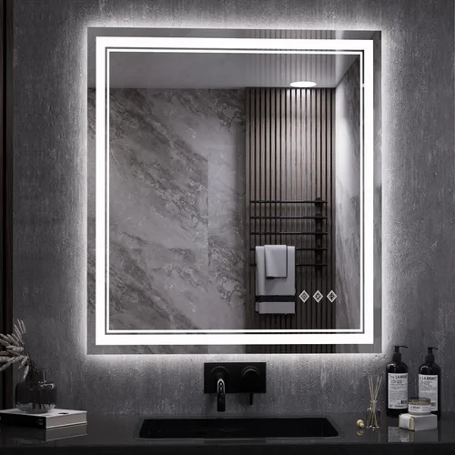 Vista 44 de Espejo LED para baño de 20 x 28 pulgadas con frente degradado y luz LED, espejo retroiluminado para baño, 3 colores, CRI > 90, espejo de baño