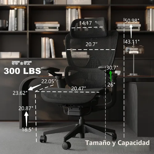 Vista 3 de Silla de oficina ergonómica, silla de computadora de malla,Silla de escritorio para el hogar Negro