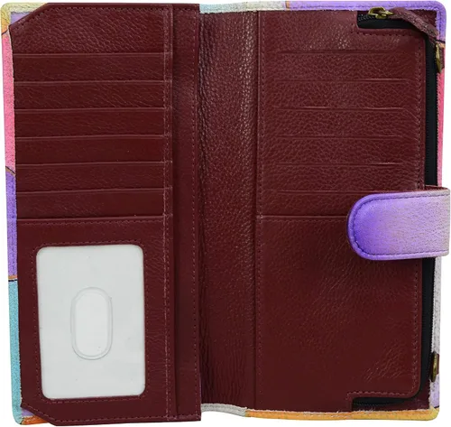 Vista 3 de Anna by Anuschka Cartera bi-plegable de cuero genuino pintada a mano para mujer con correa