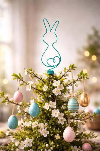 Vista 2 de Decoración de árbol de conejo de Pascua de alambre para árboles de Pascua