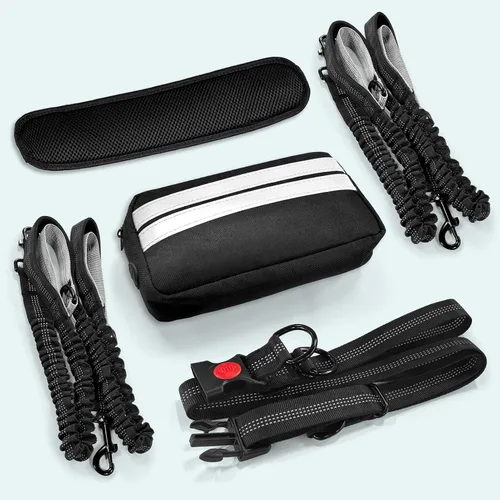 Vista 8 de Correa doble para perros con cierre de seguridad, bolsa de cintura para 2 perros Extra-Thick Shock Absorbing Waist Belt, for Dog Walking Running