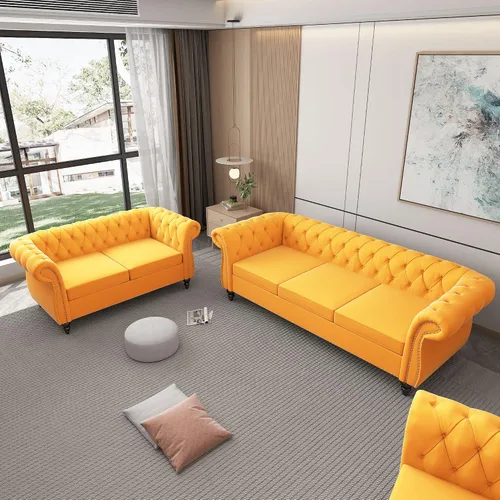 Vista 38 de AVZEAR Juego de sofá modular de 2 piezas para sala de estar, sofá tapizado, moderno juego de sofás estilo con botones acolchonados, sofá Beige