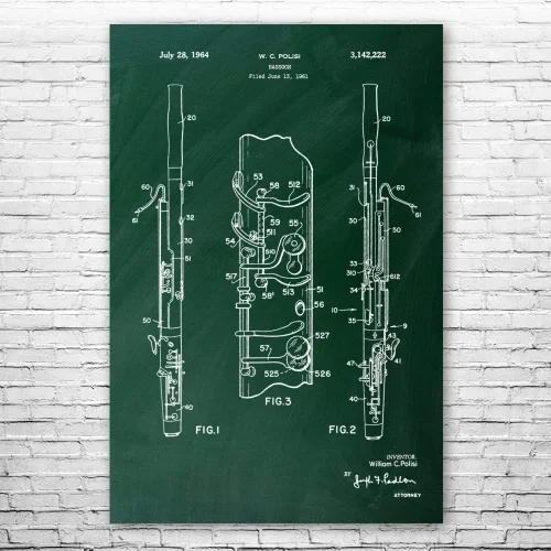 Vista 3 de Bassoon Póster Print, Bassoon Player regalo, Orchestra Art, Bassoon Blueprint, regalo de profesor de música, Bassoon Decor (8 pulgadas x 10 pulgadas)