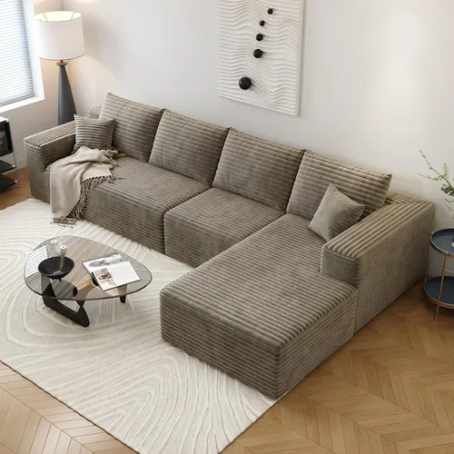 Vista 25 de Sofá seccional Cloud de 107.5 pulgadas con diván en forma de L, sofá modular moderno con asiento profundo, sofás tapizados para sala de estar Camello