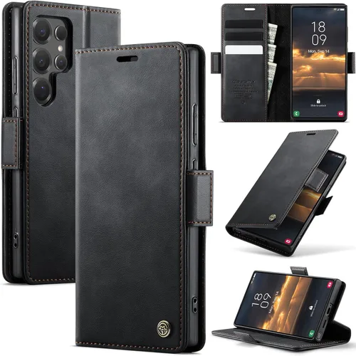 Vista 19 de Funda tipo cartera para Samsung Galaxy Z Fold 7 de piel con tarjetero y función atril, cierre magnético, bloqueo RFID, TPU a prueba de golpes, Negro