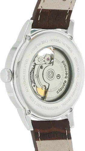 Vista 2 de claude bernard Reloj automático suizo de acero inoxidable para hombre con correa de cuero, marrón, 20 (modelo 85017 3 AIN2), Marrón, Reloj automático