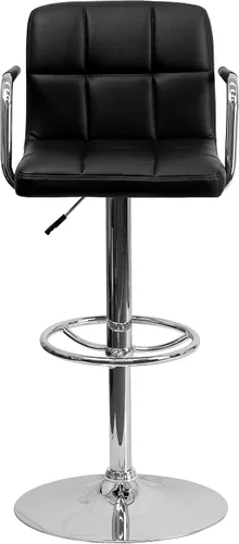 Vista 6 de Flash Furniture Taburete de bar de altura ajustable de vinilo acolchado negro contemporáneo con brazos y base cromada