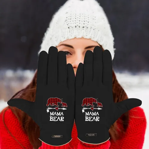 Vista 6 de Guantes de gamuza de invierno para mujer, diseño de búfalo a cuadros rojos, guantes de vestir de moda