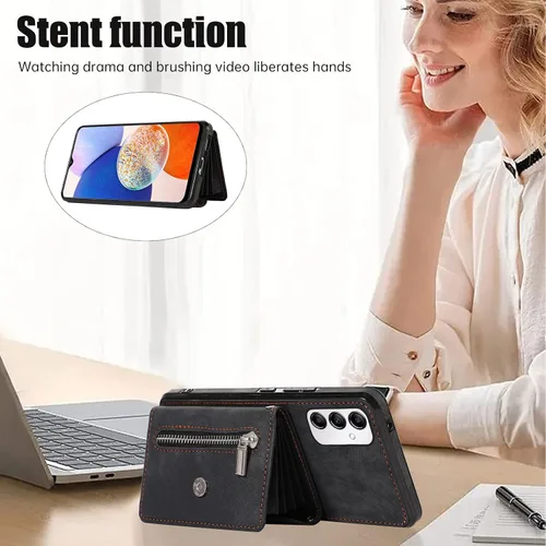Vista 2 de Funda para teléfono Samsung Galaxy A14/M14 5G con protector de pantalla de vidrio templado y correa cruzada para la muñeca, cordón para el hombro