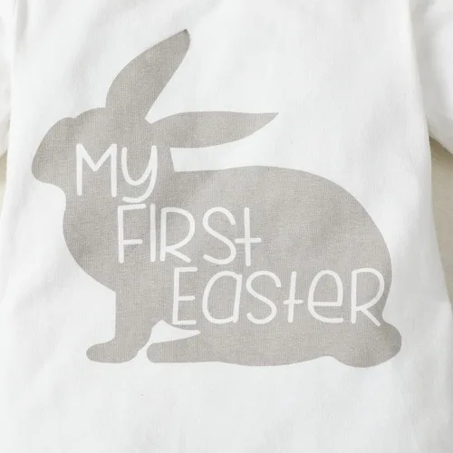 Vista 4 de Shalofer Mameluco de conejo con estampado de conejo para bebés y niñas, Blanco
