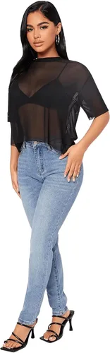 Vista 4 de SOLY HUX Women's Sexy Sheer Mesh Short Sleeve See Through T Shirt Tee Tops