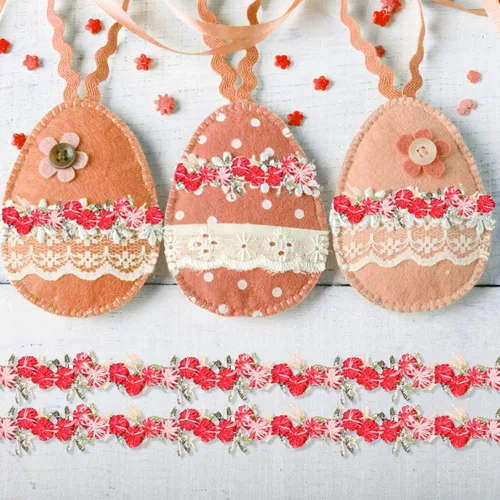 Vista 8 de Cinta de ajuste de encaje floral rojo oscuro 15 pies de encaje de flores bordadas para boda costura artesanía apliques