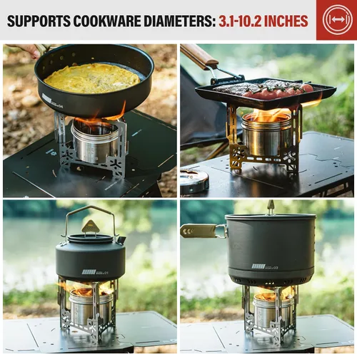 Vista 7 de Alocs Estufa de alcohol de 2250 W, estufa de camping con cubierta sellada, estufa individual de acero inoxidable con soporte plegable