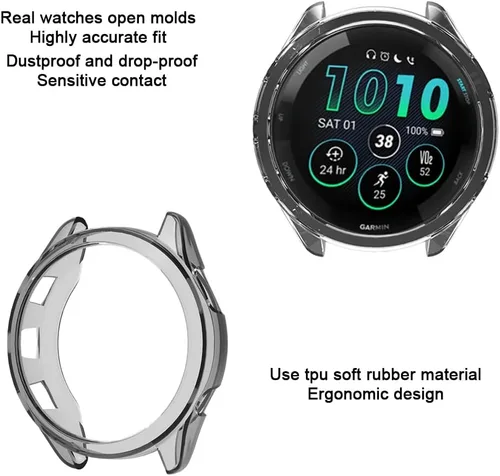 Vista 2 de Compatible con Garmin Forerunner 265 protector de pantalla y funda de TPU, película flexible suave + marco de cobertura completa antiarañazos
