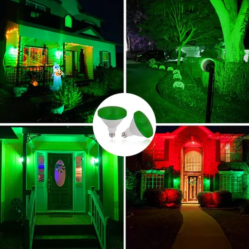 Vista 5 de Bombilla verde Par38 – 15 W (equivalente a 100 vatios) – Luces de inundación verdes E26, paquete de 2 unidades, decoración de fiestas, porche
