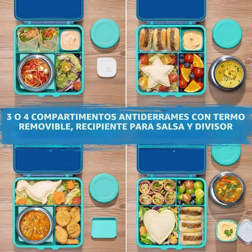 Vista 8 de Fimibuke Lonchera Bento para niños con tarro de comida, caja Bento a prueba de fugas con tarro de comida aislado de 8.5 onzas, bolsa de almuerzo