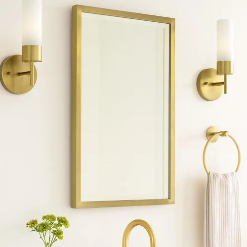 Vista 6 de TEHOME Botiquín de Medicina de Baño Empotrado con Marco de Metal Dorado con Espejo Biselado Rectangular Inclinable Espejos de Tocador para Pared 16
