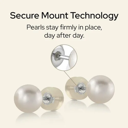 Vista 9 de THE PEARL SOURCE White Japanese Akoya Pearl Stud Earrings for Women – Genuine Cultured Pearls, Hypoallergenic Jewelry with Secure 14k Gold Backing