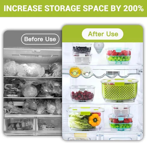 Vista 2 de LUXEAR Juego de 3 unidades de contenedores de almacenamiento de frutas y vegetales frescos, contenedor de almacenamiento de refrigerador sin BPA