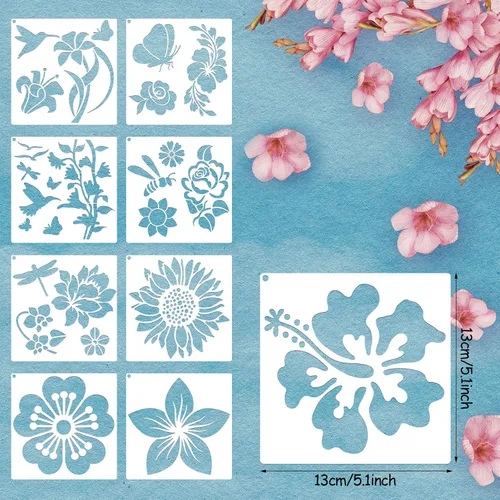 Vista 2 de Plantillas de 16 piezas para pintar girasol, mariposa, plantilla floral para primavera y verano, plantillas grandes reutilizables de pintura