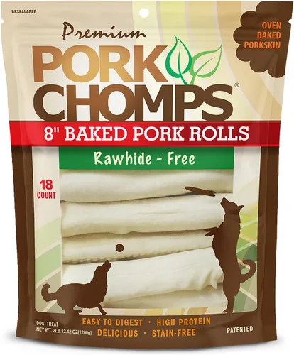 Vista 9 de Pork Chomps Masticables para perros de piel de cerdo al horno, rollos de 8 pulgadas, 2