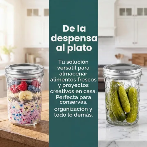 Vista 6 de Paquete de 12 tarros Mason de boca ancha de 16 onzas con tapas herméticas – Tarros de vidrio para conservas de conservas de conservas de conservas