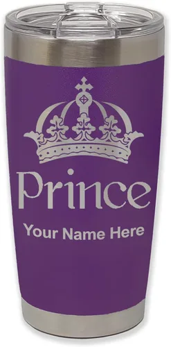 Vista 38 de LaserGram Vaso aislado al vacío de 20 onzas, Prince Crown, grabado personalizado incluido (negro)