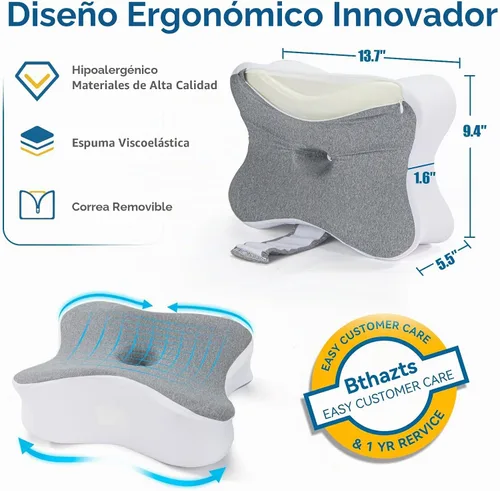 Vista 2 de Almohada larga de rodilla para personas que duermen de lado entre las piernas, almohada de espuma viscoelástica para dormir de lado con correa