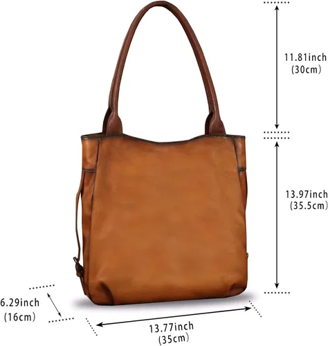 Vista 4 de Bolso de hombro de cuero genuino para mujer, bolso retro con asa superior, hecho a mano, bolso cruzado vintage, L