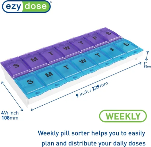 Vista 2 de EZY DOSE (14-Day) AM/PM Pill Case, Medicine Planner, Vitamin Organizer Box, 2X-Large Locking Compartments to Secure Prescription Medication and