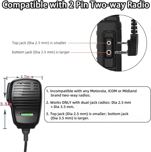 Vista 6 de SAMCOM Micrófono portátil altavoz pesado SCSP05 Micrófono de radio IP67 impermeable Micrófono de altavoz 2 pines con conector de auriculares