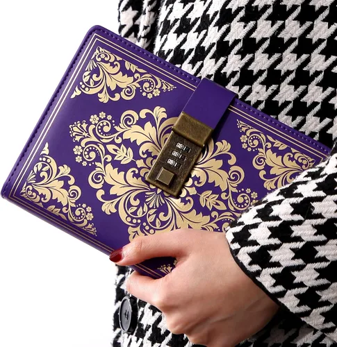 Vista 9 de Diario con cerradura CAGIE para mujeres, diario vintage recargable con cerradura de 224 páginas, diario de cuero con cerradura para secretos