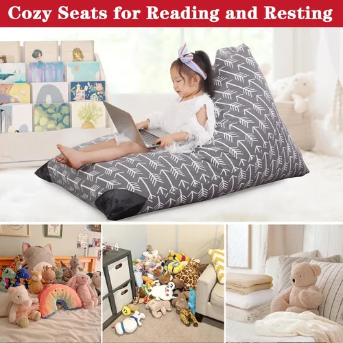 Vista 6 de Jorbest Puf de almacenamiento de animales de peluche para niños y adultos, puf de animales de peluche, asiento de lona de alta calidad, solo funda