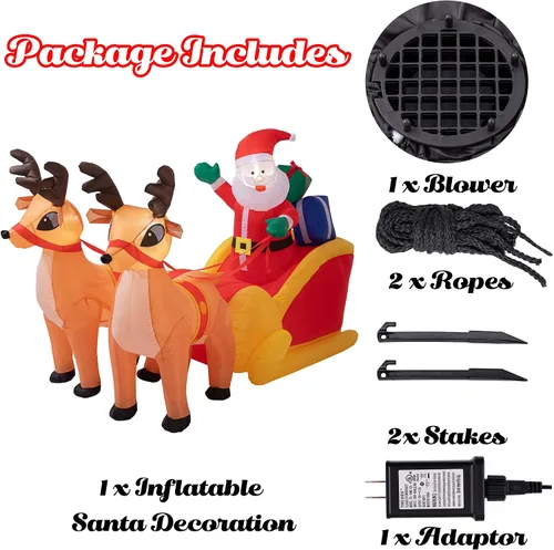 Vista 3 de Sunnyglade - Adorno inflable navideño de Papá Noel de LED de 4.5 x 7 pies para exteriores - Renos que tiran del trineo, adorno navideño de Papá Noel