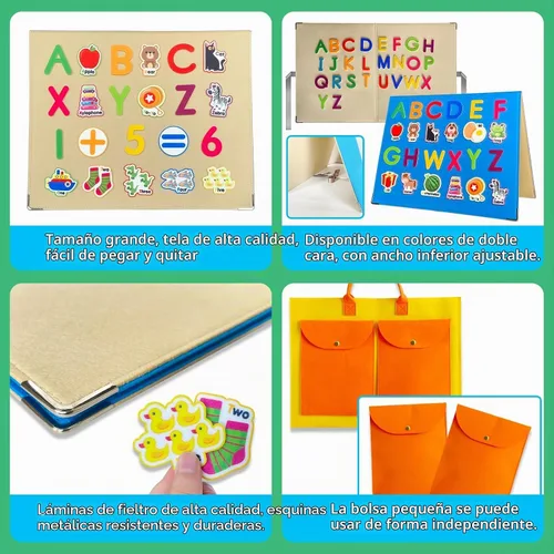 Vista 3 de Juego de tablas de franela de fieltro plegables e independientes para niños pequeños, con 75 letras de aprendizaje de fieltro, piezas de números