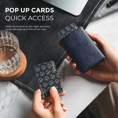 Vista 2 de VULKIT Cartera con tarjetero para hombre, con cierre magnético, bloqueo RFID, billetera de cuero triple, marino, Moderno