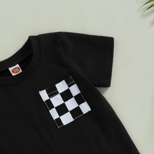Vista 5 de Karuedoo Conjunto de camiseta de manga corta a cuadros para bebé niño y niña, conjunto de camiseta y pantalones cortos de moda para niños pequeños